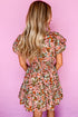 Pink Floral Print Puff Sleeve Shirred High Waist Mini Dress